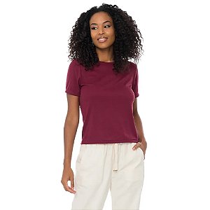 Camiseta Doce Trama Manga Curta Malha Tricot Flamê Feminina