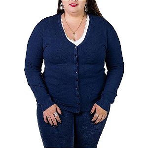 Cardigan City Lady Em Tricot Modal Gola V Plus Size Feminino