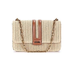 Bolsa Santa Lolla Tramado Bege Safari Alça Ombro Corrente