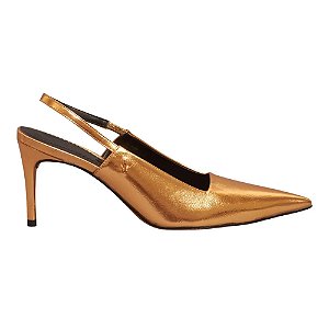 Scarpin Santa Lolla Slingback Dourado Metalizado Salto Alto