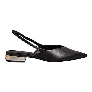 Sapatilha Santa Lolla Slingback Couro Nobre Bico Fino Preto