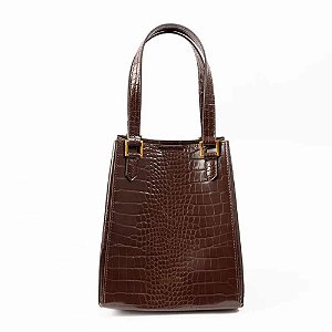 Bolsa Santa Lolla Shopper Croco Alça Ombro Marrom Dark