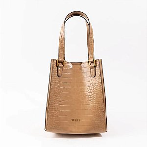 Bolsa Santa Lolla Shopper Croco Alça Ombro Bege