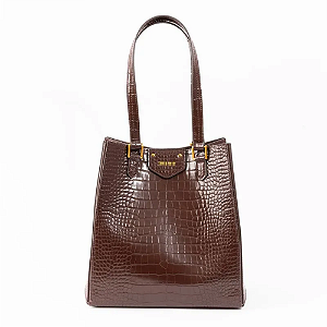 Bolsa Santa Lolla Grande Croco Alça Ombro Marrom Dark