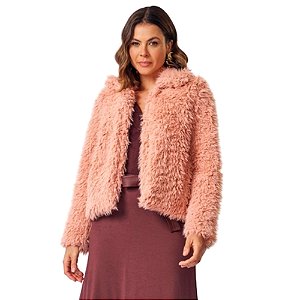 Casaco Doce Trama Pelo Com Bolsos Laterais Feminino