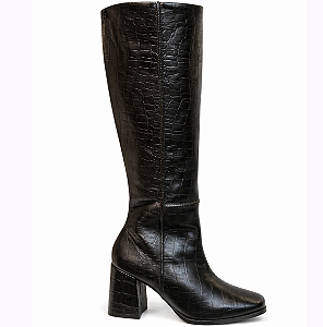 Bota Ernest Cano Alto Croco Salto Bloco Preta Feminina