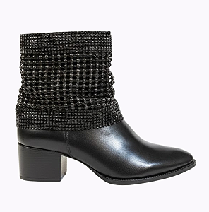 Bota Ernest Cano Curto Napa Com Strass Salto Bloco Feminina