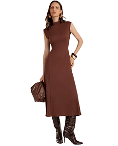 Vestido Midi Marrom Sem Mangas Feminino