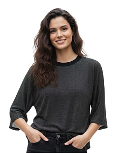 Blusa Em Malha Texturizada Manga Curta Feminina