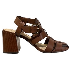 Sandália Via Paula de Tiras em Camurça Salto Bloco Feminina