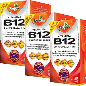 Kit 3 Vitamina B12 Cianocobalamina 120 Capsulas Minicapsulas Softgel Katigua