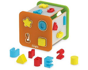 Super Cubo Didático de Brinquedo de Encaixe Formas, Cores, Números e Vogais