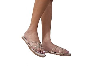 Rasteirinha Feminina Branco com Pedrarias Rose • Leve, Confortável e Sofisticada