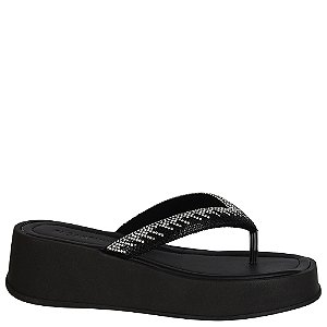 Tamanco Flatform de dedo com strass Preta