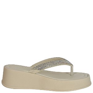 Tamanco Flatform de dedo com strass Bege