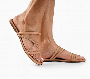 Rasteirinha Feminina Nude com Strass | Confortável e Leve | Sandália Flat Casual – Dia a Dia e Passeio
