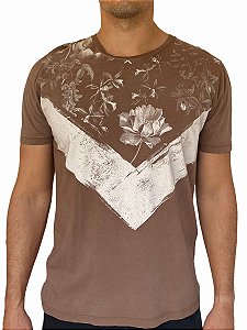 Camiseta Marrom Triângulo Invertido Estampa Floral M