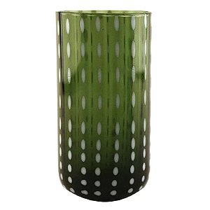 SET COPOS DECORATIVOS EM VIDRO VERDE COM BOLINHAS BRANCAS