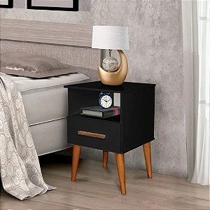 Mesa De Cabeceira Retrô Com Gaveta Pés Palito Suporte Para Cama Luxo Pl