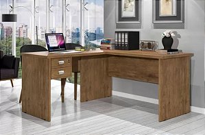 Mesa em L Office Moderna Para Trabalhar Estudar Com 2 Gavetas e 1 Chave