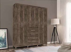 Guarda Roupa Armário de Casal Espaçoso com 6 Portas 4 Gavetas com Pés Tn