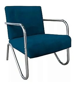 Poltrona Em Suede Com Braços Cromados Decorativa Confortável Resistente