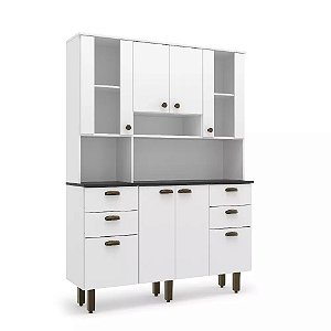 Armário De Cozinha 8 Portas 4 Gavetas Moderno Espaçoso Com Tampo Granito Cristaleira Luxo 8p