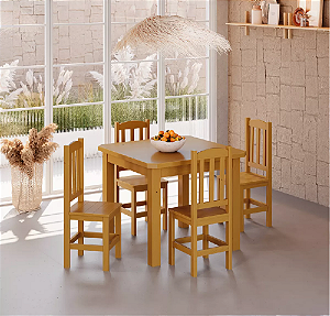 Conjunto Mesa  De Madeira Maciça 88x88 + 4 Cadeiras Madeira Para Cozinha Sala De Jantar Sfa
