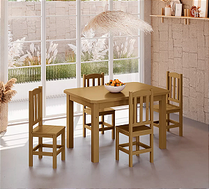 Conjunto Mesa De Madeira Maciça 120x88 + 4 Cadeiras Luxo Sfa