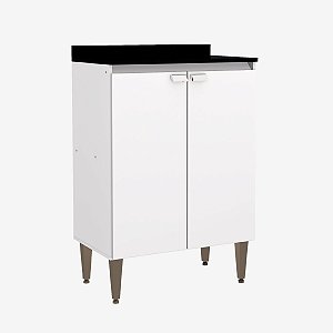 Armário Gabinete Branco Moderno Para Cozinha Balcão Espaçoso Com 2 Portas e Pés Gs