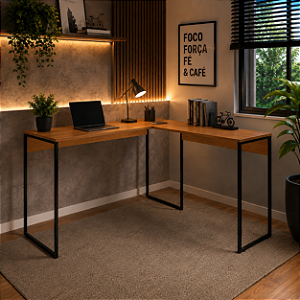 Mesa Em L Industrial Moderna Para Escritório Espaçosa Com Estrutura Metalica