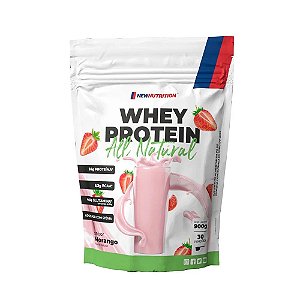 Whey Protein Concentrado All Natural - Adoçado com Stevia - Sabor Morango - 900G (30 porções) - Newnutrition