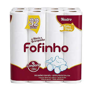 Papel Higiênico Folha Dupla Neutro 30x10 Fofinho 32 Rolos