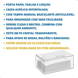 Suporte Interfolha Acrílico Porta Lenço Papel Toalha De Mesa