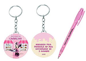 Kit Chaveiro Minie Confeitaria com HOLOGRAFIA+ caneta ( 15 unidades )