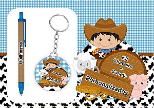 Kit Chaveiro + Caneta Fazendinha Nascimento ( 15 UNIDADES )