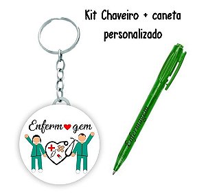 Kit Chaveiro + Caneta Especial Dia da enfermagem Personalizado ( 15 unidades )