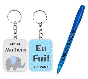 Kit Chaveiro + Caneta Personalizados Elefantinha ( 15 unidades )