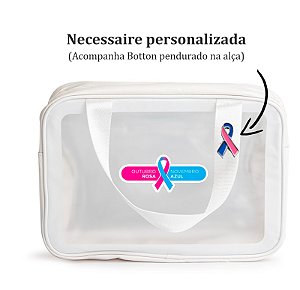 Nécessaire PVC Impermeável Outubro Rosa Novembro Azul personalizado