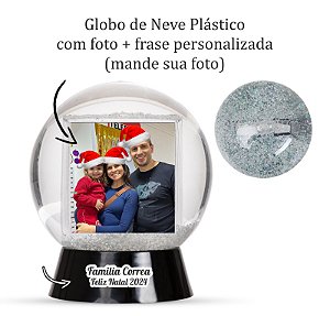 Globo de Neve Plástico Personalizado com sua foto Natal