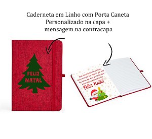 Caderneta em Linho com Porta Caneta Personalizado Natal