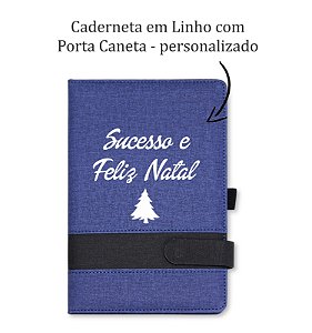 Caderneta em Linho com Porta Caneta personalizado Natal