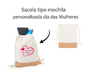 Mochila Saco de Lona e Cortiça personalizado como desejar