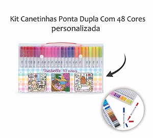 Maletinha personalizada como desejar Canetinhas Ponta Dupla Com 48 Cores