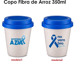 Copo Fibra de Arroz 350ml Novembro Azul com sua logo