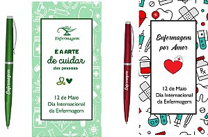 Caneta + Cartela +embalagem com Mensagem Enfermagem