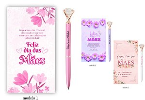 Caneta Metal Diamante + Cartela Dia das Mães Personalizada com Sua Logo