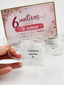 Kit Xícaras de Vidro 6 Peças Personalizadas Dia Das Mães
