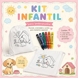 Mochila Saco Infantil Para Colorir + Desenho + 6 Gizes de Cera