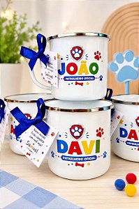 Brinde Caneca Inox 370ml Personalizada no Seu Tema + Tag e Laço (Kit com 10 Unidades)